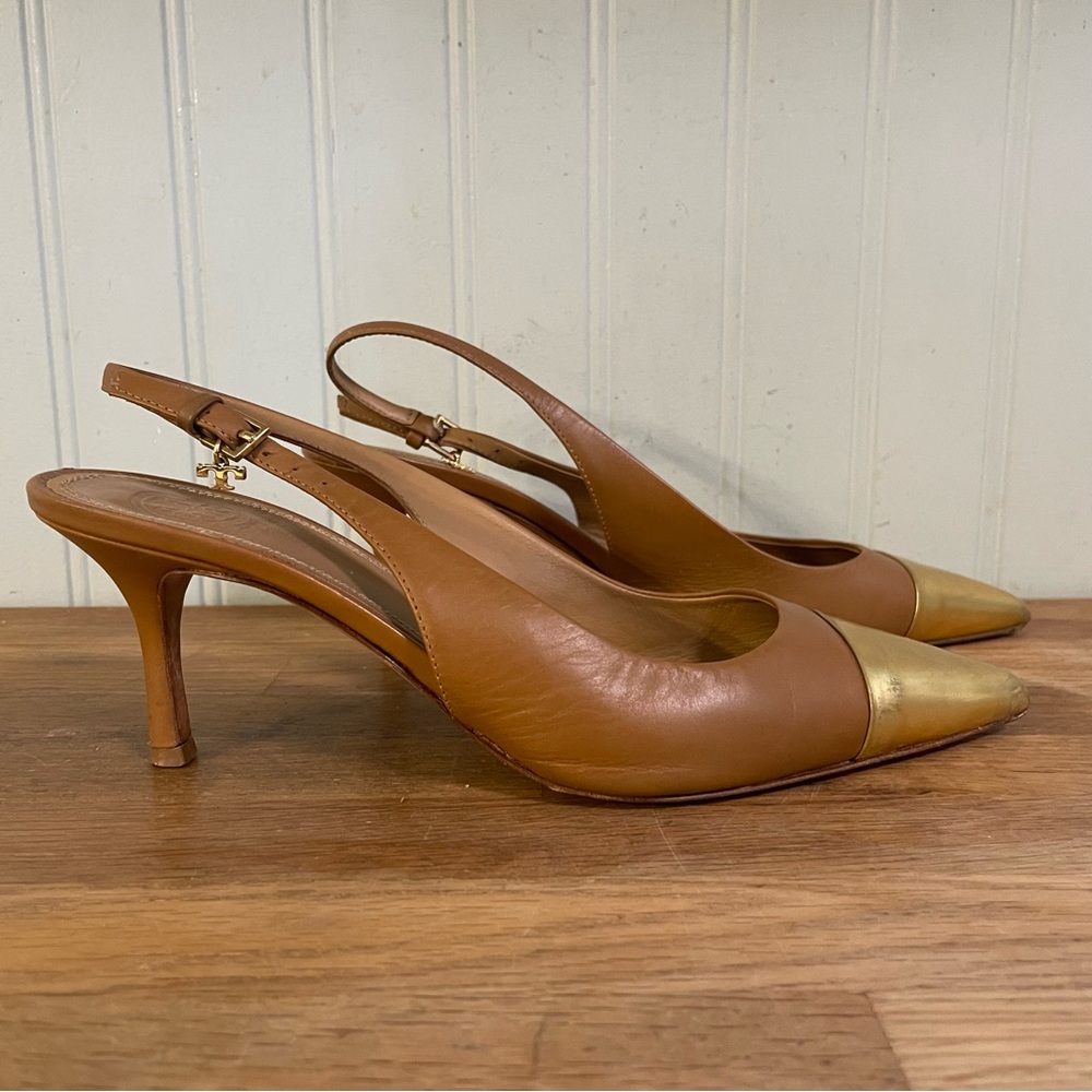 Tory Burch Penelope Cap-Toe Slingback Pumps (6.5)